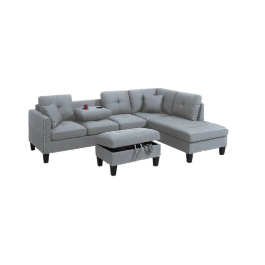 Modern Segmented Sofa Set With Storage Footstool Cup Holders
