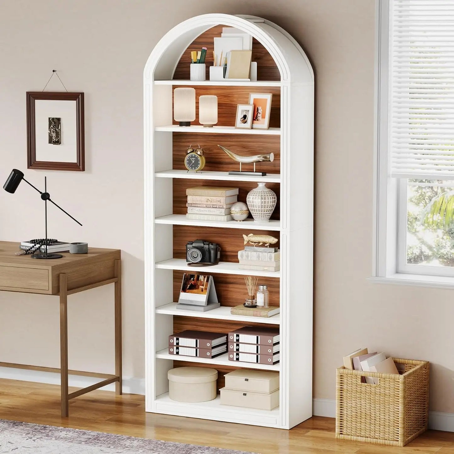 LITTLE TREE Modern Arched Bookcase With Storage Shelving