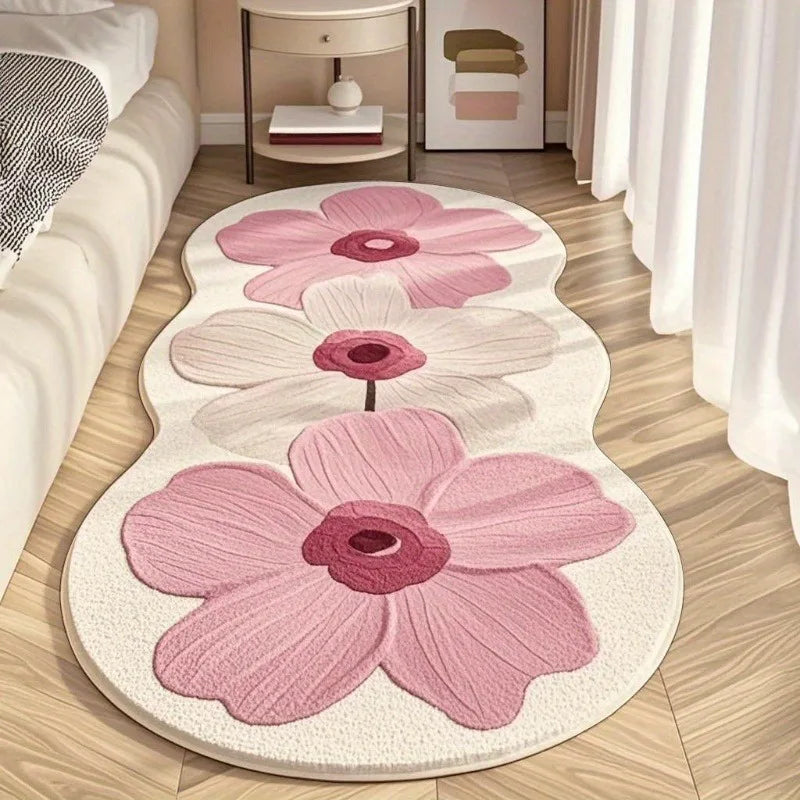 Facaishu Soft Fluffy Bedroom Floor Mat Flower Design Rug