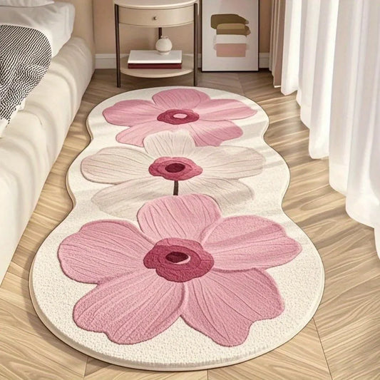 Facaishu Soft Fluffy Bedroom Floor Mat Flower Design Rug