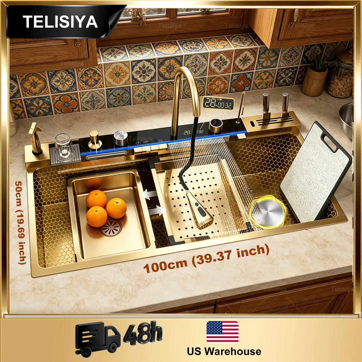 Telisiya Modern Stainless Steel Kitchen Sink With Digital Display
