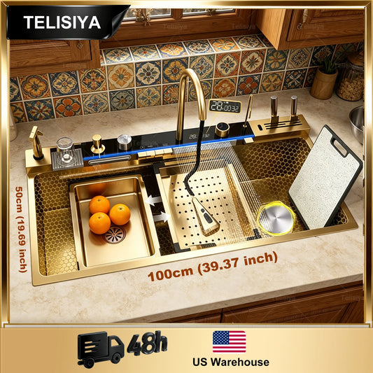 Telisiya Modern Stainless Steel Kitchen Sink With Digital Display