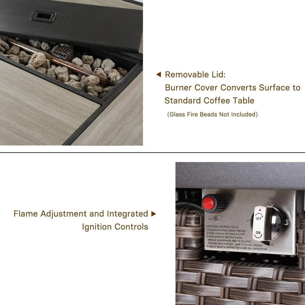 Outdoor Propane Fire Pit Table With Cover 60000 BTU