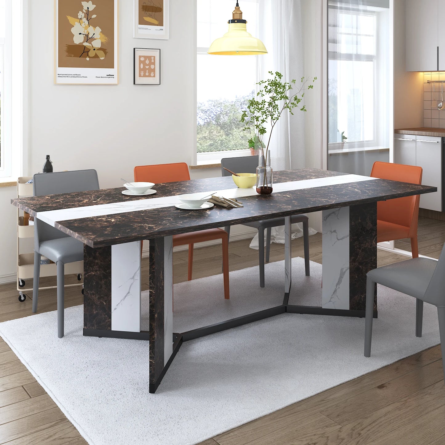 QiaoShiRen Modern Rectangular Dining Table For Eight