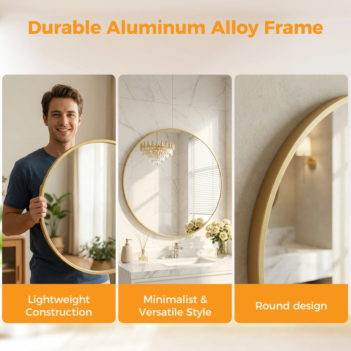 MCQ Round Wall Mirror Shatterproof Bathroom Decor For Home