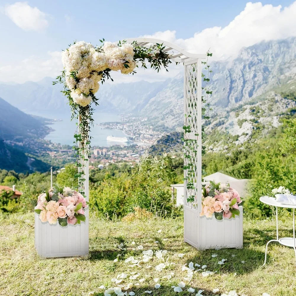 MKDK Garden Arbor With Planter Wooden Arch Trellis Outdoor