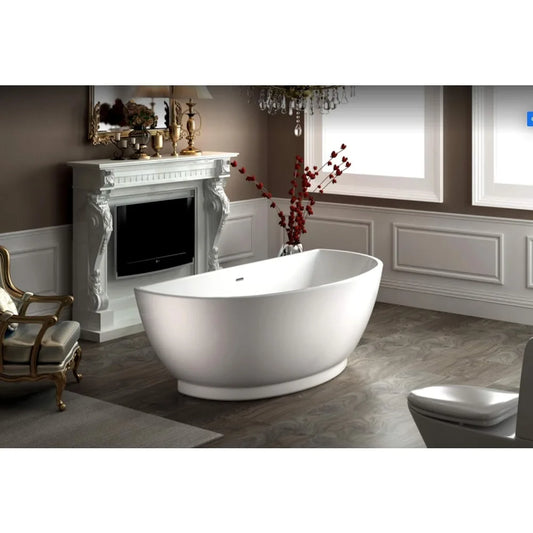 Trinity 69 Inch Modern White Freestanding Soaking Bath Tub with Chrome Drain
