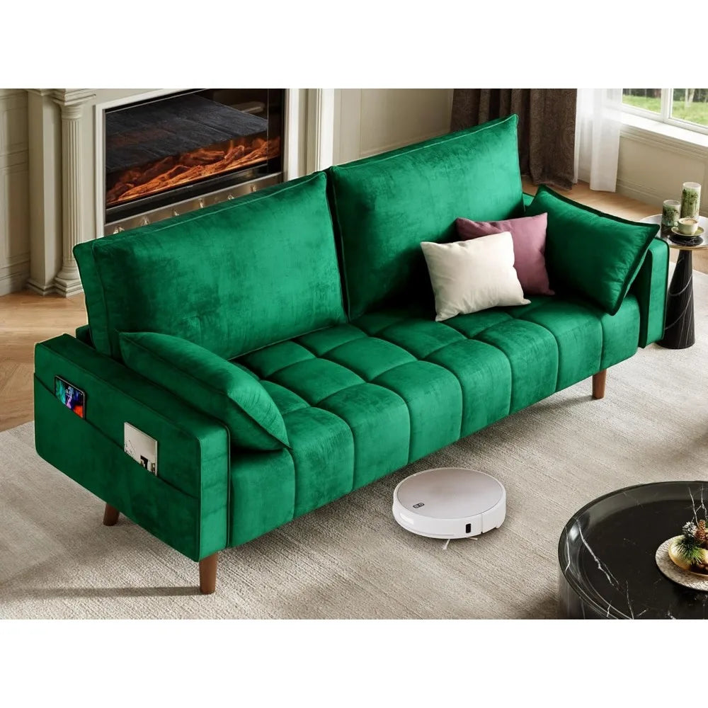 67 Inch Modern Velvet Loveseat Sofa for Small Spaces with Storage Pocket