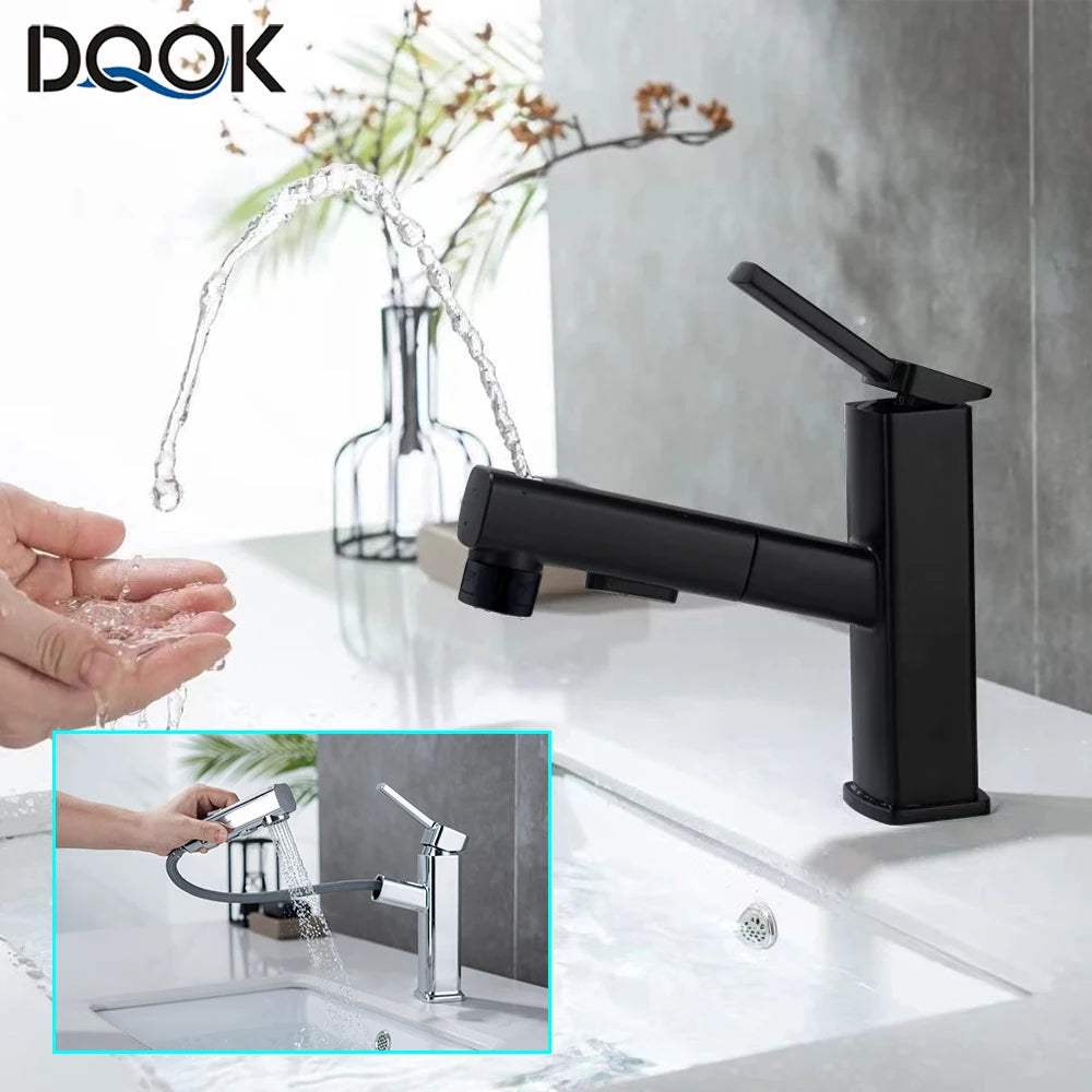 DQOK Pull Out Basin Faucet Modern Chrome Brass Mixer