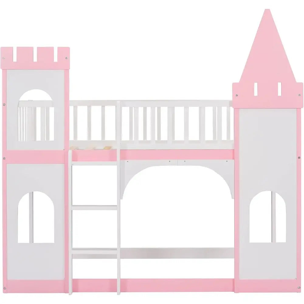 Castle Shaped Loft Bed With Safety Guardrails For Kids