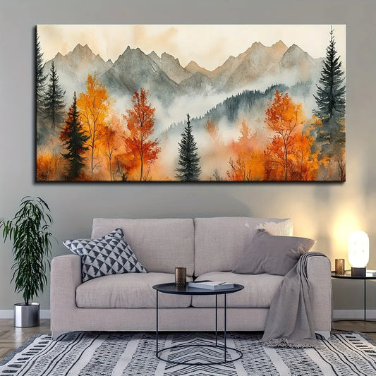 Vintage Country Landscape Canvas Painting with Pine Wood Frame Wall Art