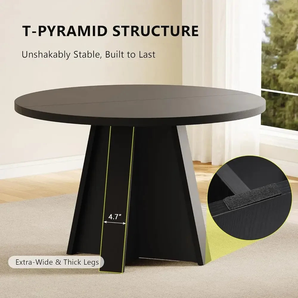 Five Piece Round Dining Table Set With Wood Base And Upholstered Chairs