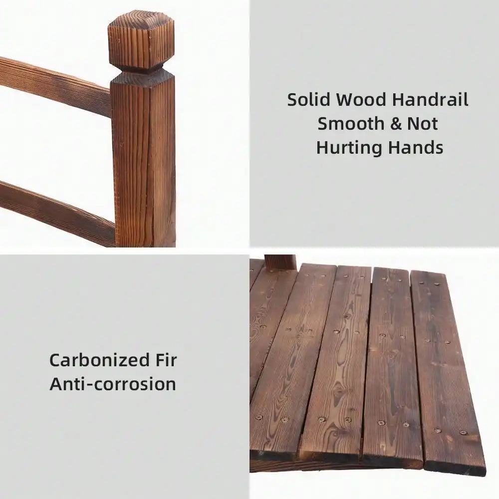 Wooden Garden Bridge Walkway With Double Rails Durable