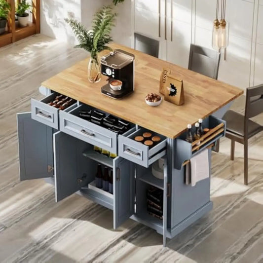 Mobile Kitchen Island With Drop Leaf Countertop, Drawer Storage