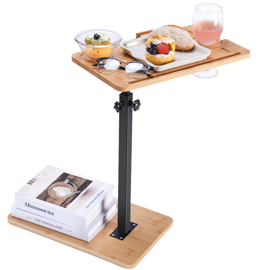 Adjustable Height Modern Sofa Side Table with Metal Frame and Wood Top
