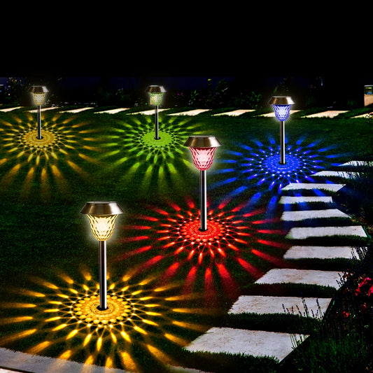 Solar Powered Stainless Steel RGB Garden Lights Yard Stakes