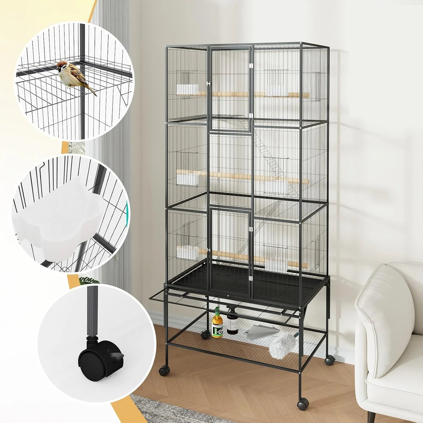 HiMISS Bird Cage Parrot Parakeet With Rolling Storage Stands