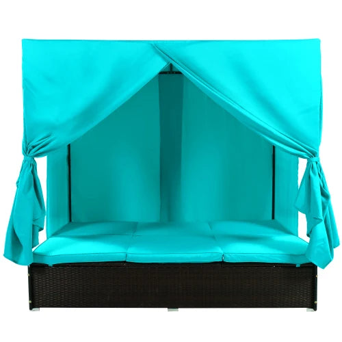 Outdoor Patio Sunbed Daybed With Cushions And Adjustable Seats