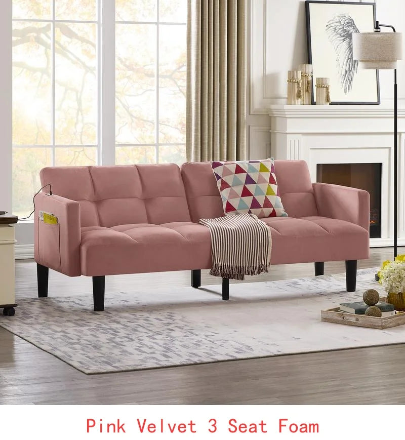 CN Sichuan Convertible Tufted Sofa Bed Velvet Folding Couch