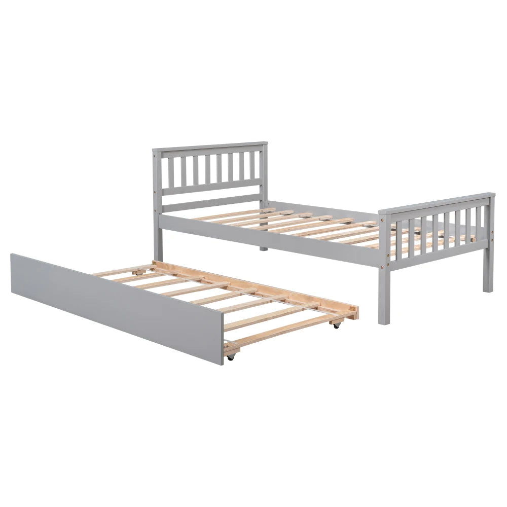 Twin Trundle Bed, Platform Frame With Headboard And Footboard