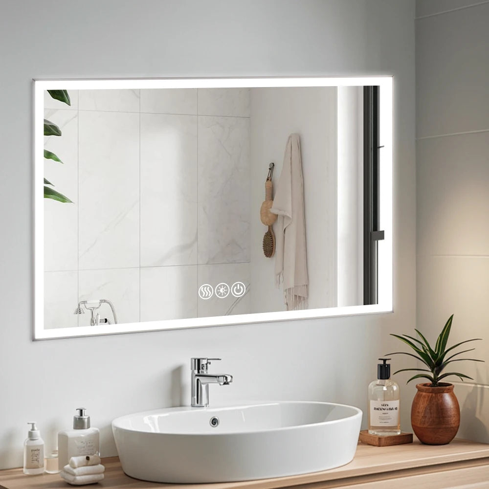 LED Framed Bathroom Vanity Mirror With Aluminium Beveled Edge