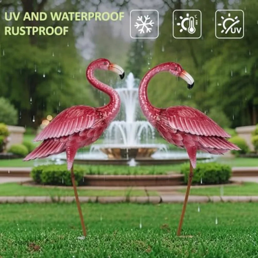 SHXI Flamingos Garden Statue Yard Art Metal Birds Sculpture