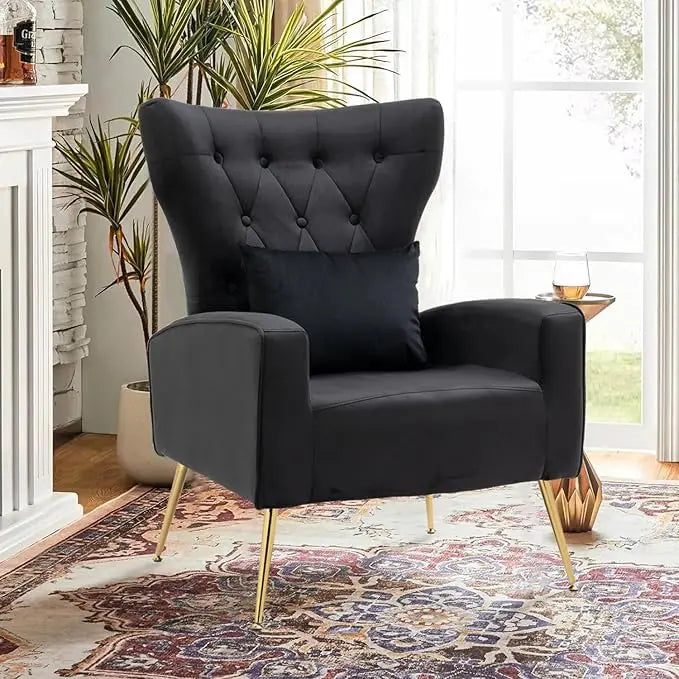 Mid Century Modern Velvet Accent Armchair With Tufted Back