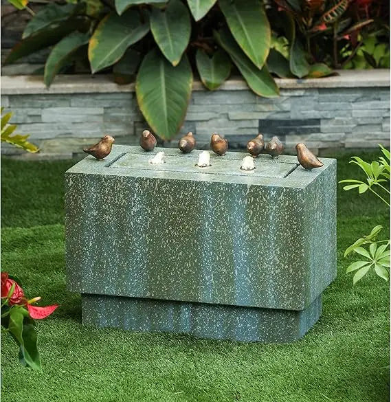 Outdoor Water Fountain Resin Stone Patina With LED