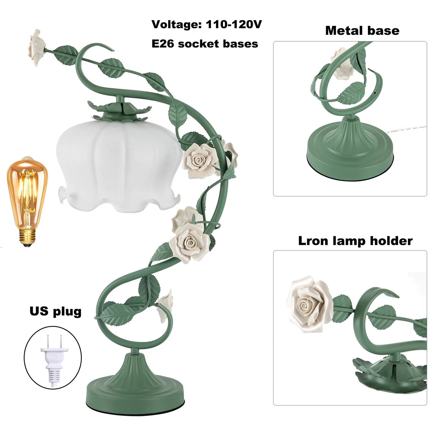 Modern Stained Glass Flower Table Lamp With Switch