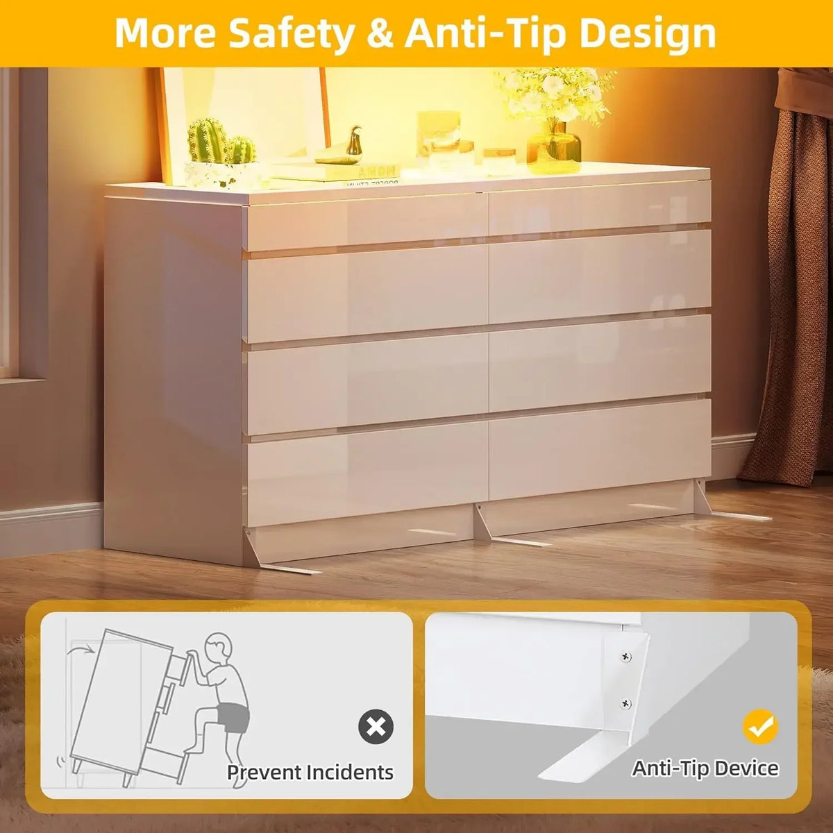Modern Wooden Bedroom Dresser With Large Storage Cabinet