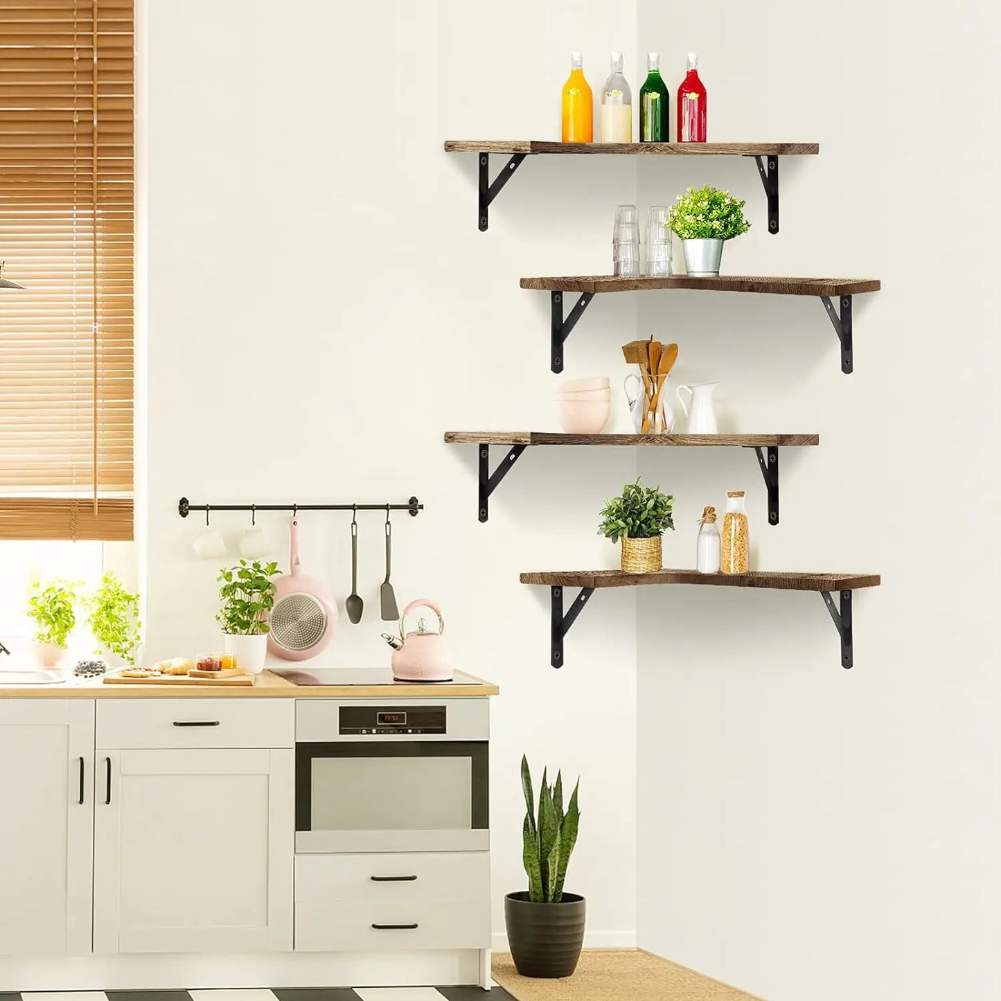 Corner Floating Shelves Wall Mounted Rustic Wood Storage