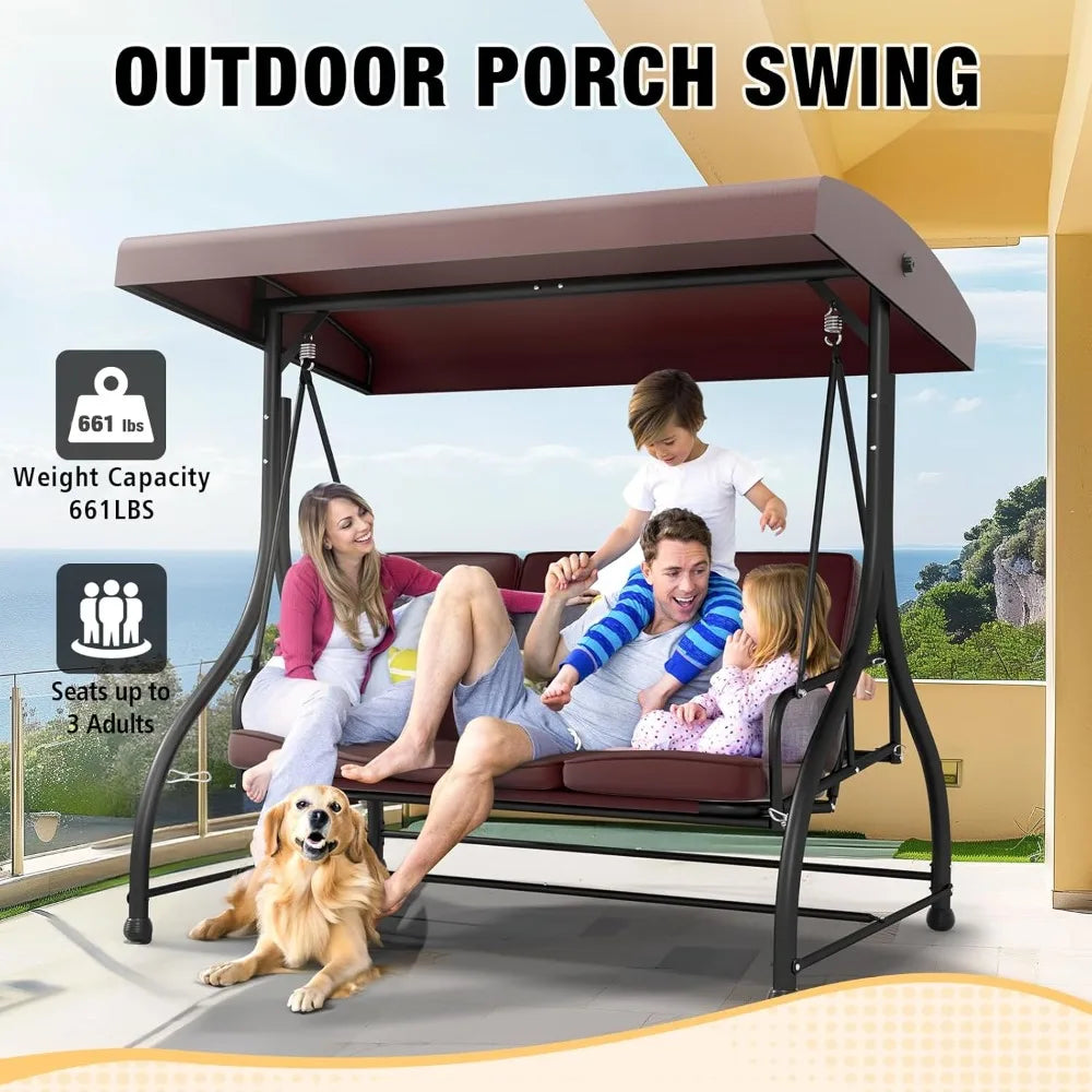 3 In 1 Porch Swing With Canopy Cushions Heavy Duty Stand