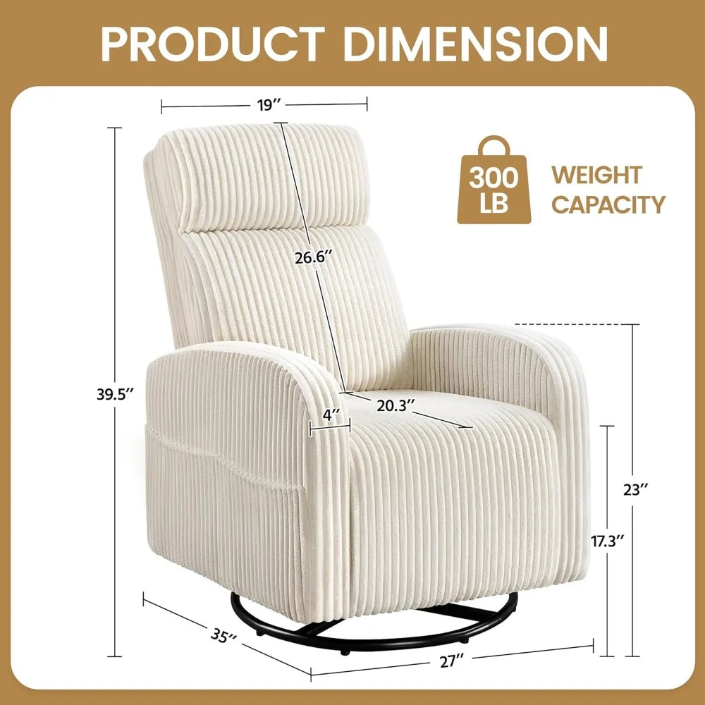 360 Degree Swivel Glider Chair for Nursery with Side Pockets and Corduroy Fabric