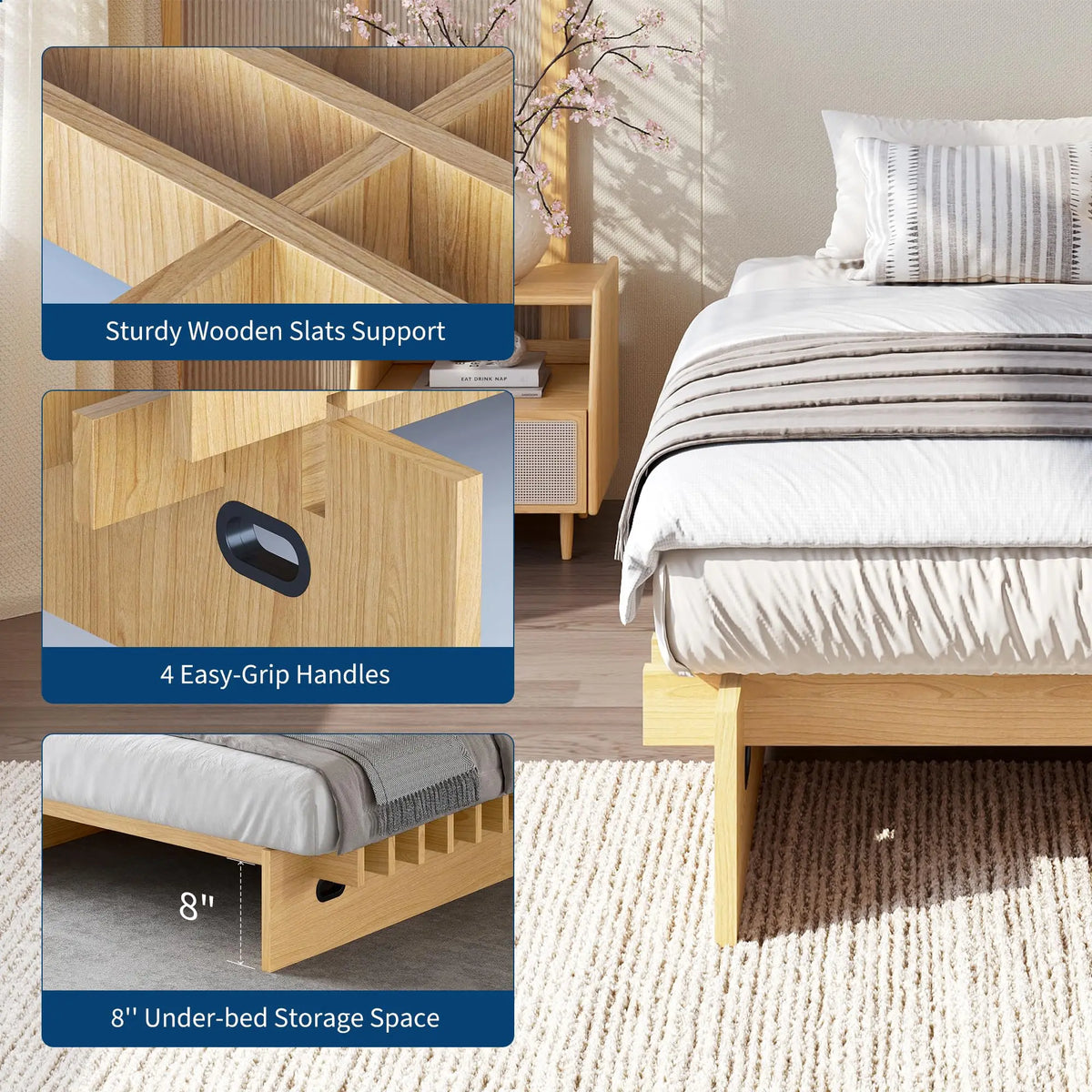 HiMISS Wood Platform Bed Frame No Box Spring Required