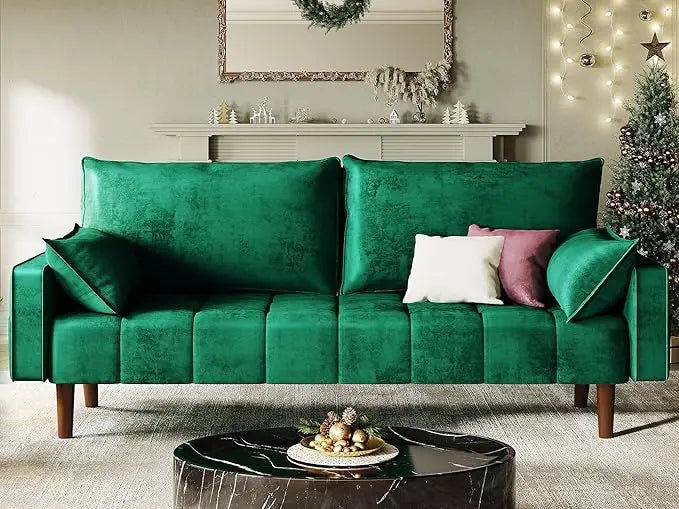 67 Inch Modern Velvet Loveseat Sofa for Small Spaces with Storage Pocket