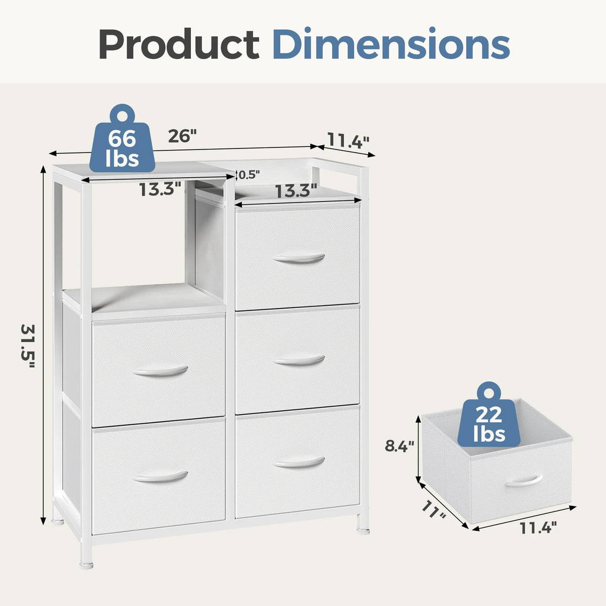 JHK Five Drawer Storage Chest With Raised Shelf Organizer