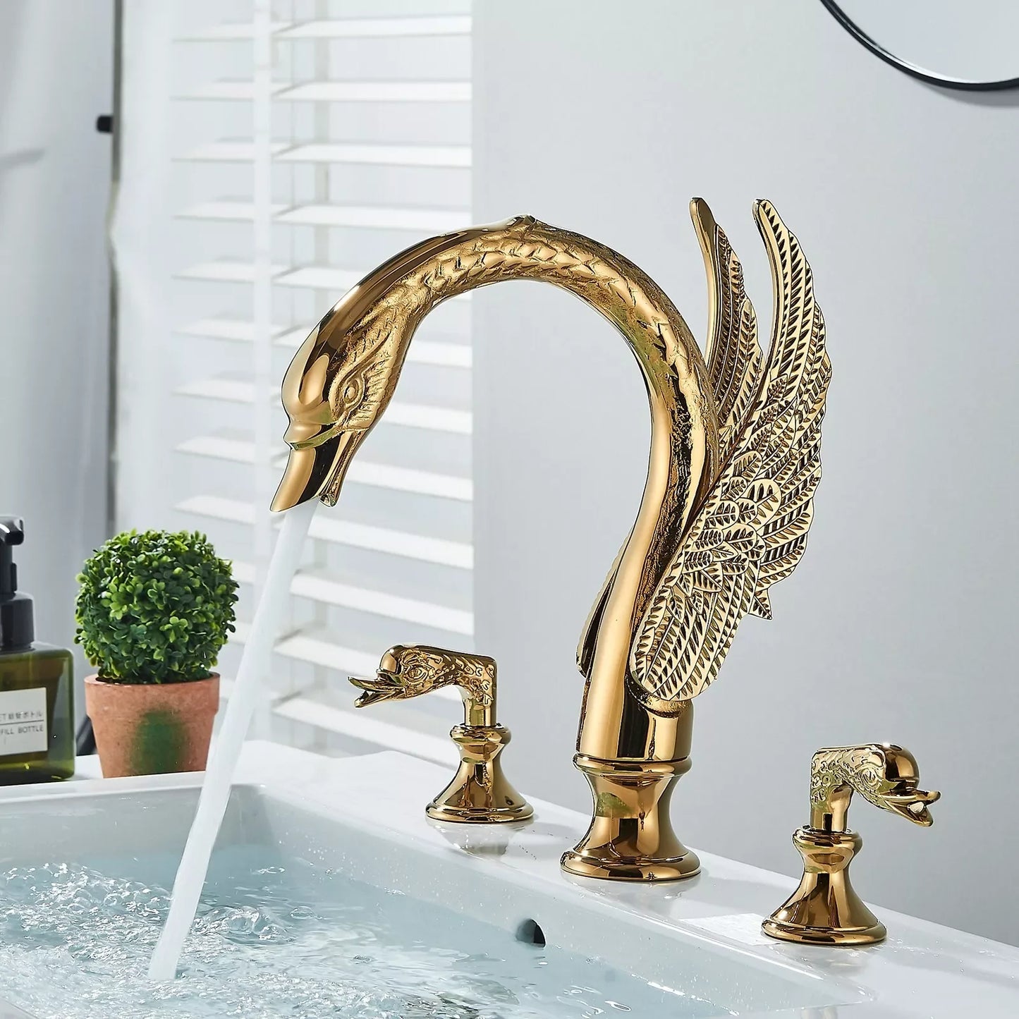 MYQualife Swan Shape Dual Handle Deck Mounted Basin Faucet