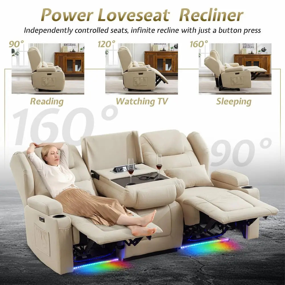 Power Loveseat Recliner Sofa With Adjustable Back LED Lighting