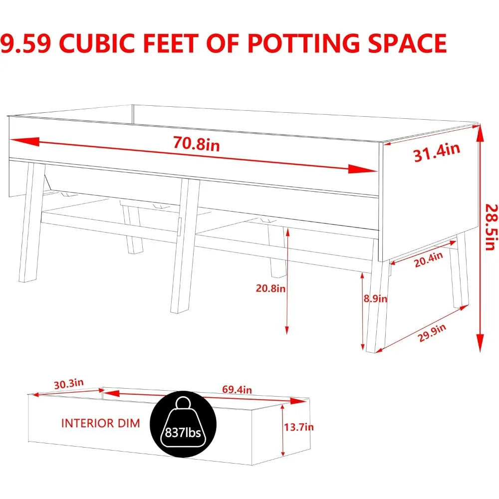 VEIKOU Raised Garden Bed 6 x 3 x 2FT with Detachable Liner for Outdoor Use