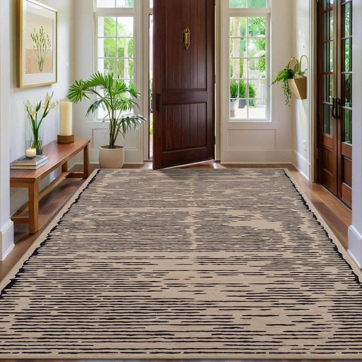 HiMIS Living Room Rug Washable Stripe Non Slip Modern