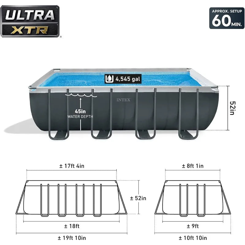 Rectangular Frame Above Ground Pool Set With Durable Pump