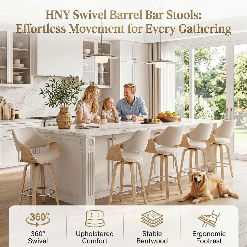 Modern Bar Stools Set of 4 With Backs Beige Swivel Counter