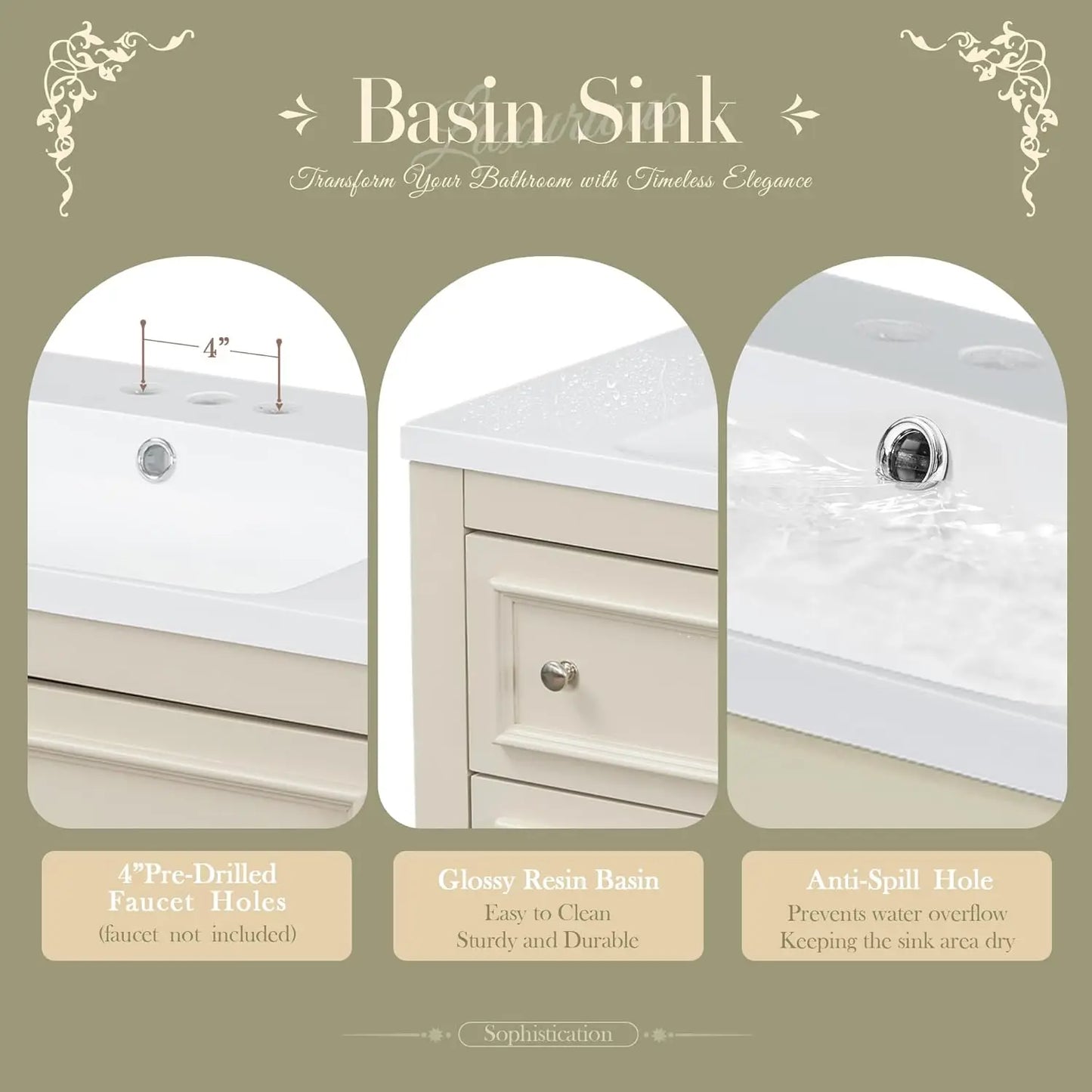 Bathroom Vanity Single Sink Freestanding Cabinet With 4 Drawers Open Shelf