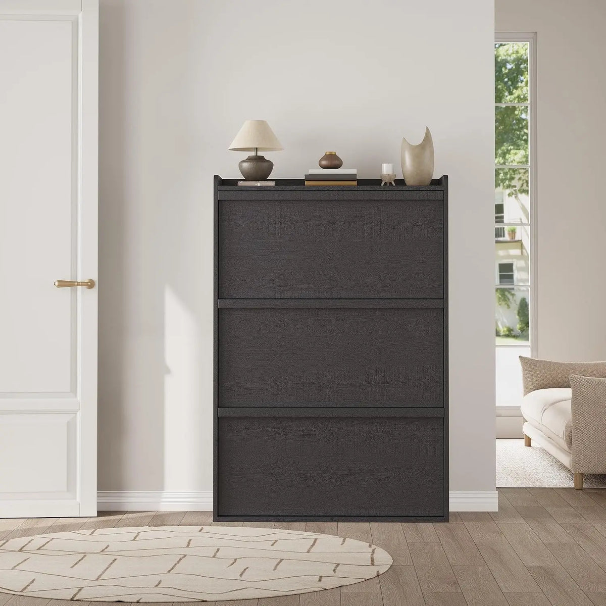 HiMISS Three Flip Drawer Shoe Cabinet With Adjustable Shelves