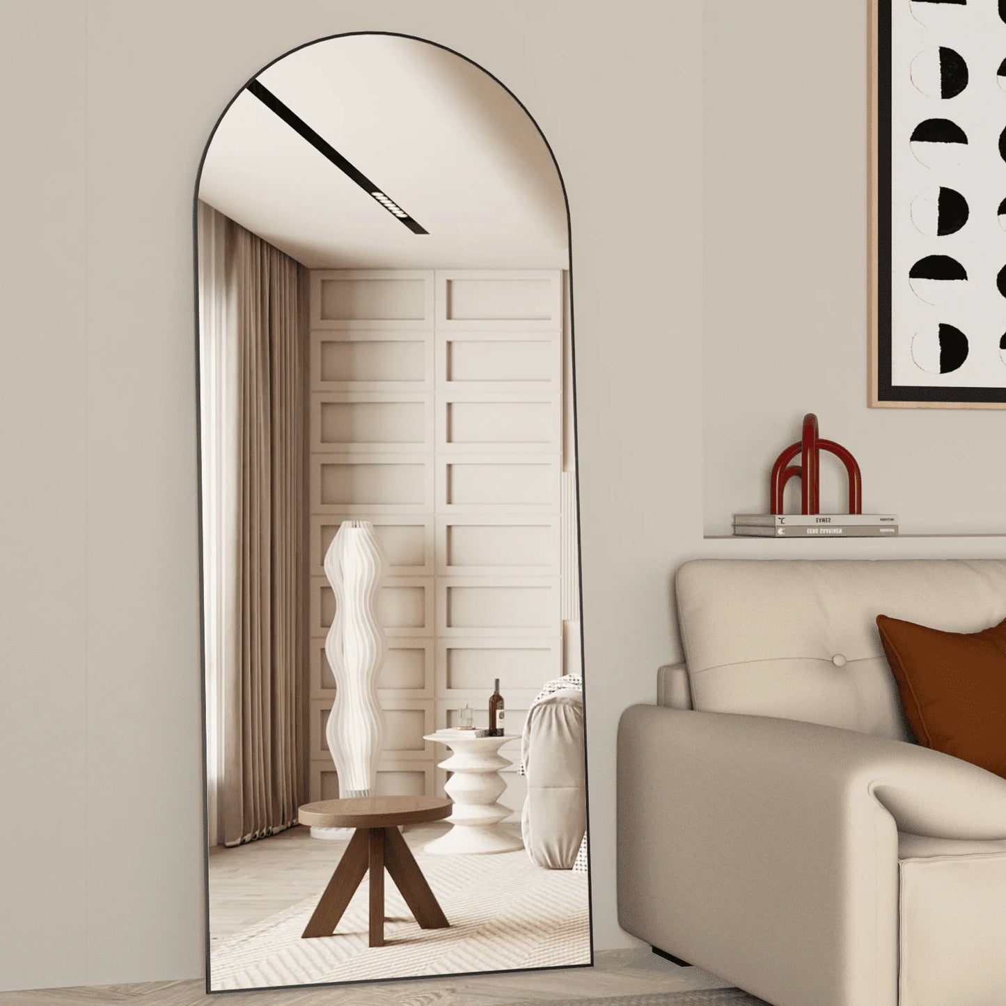 Arched Full Length Black Floor Mirror 65x24 Inch Stylish Body Mirror