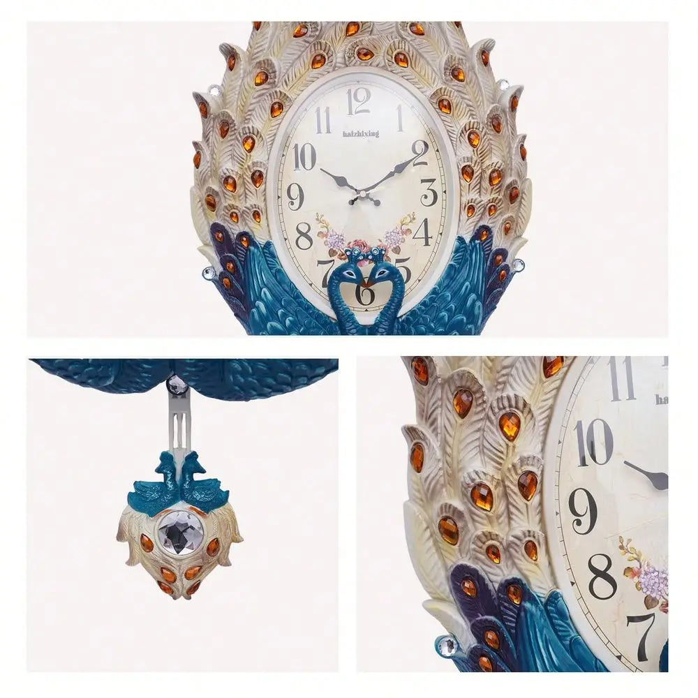 Elegant Peacock Wall Clock For Living Room Decor Accent