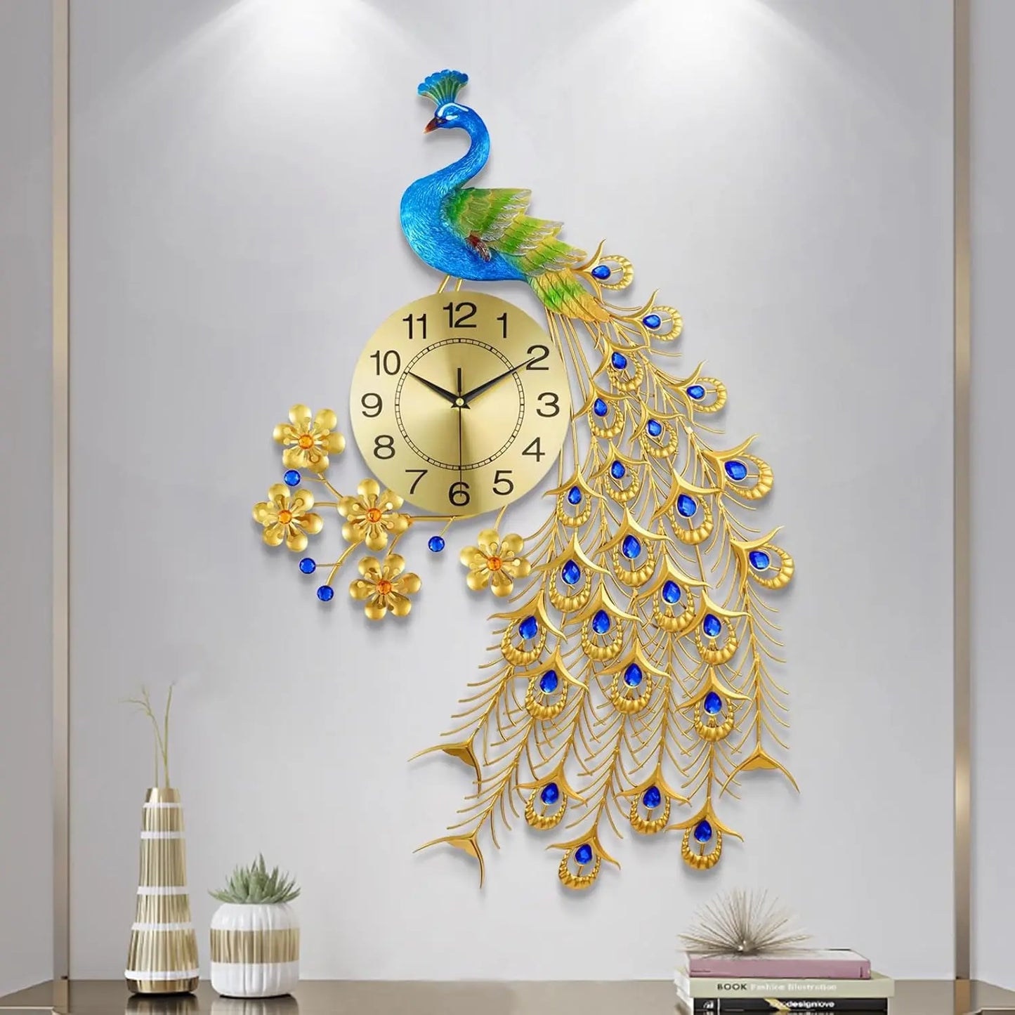 Peacock Wall Clock Silent Metal Art Decor Modern Home