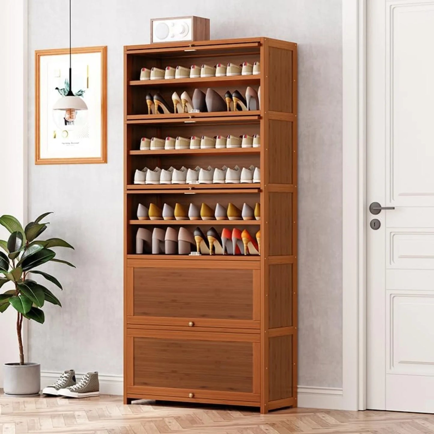 10 Tier Shoe Storage Rack with Flip Doors for 30 Pairs Home Organizer