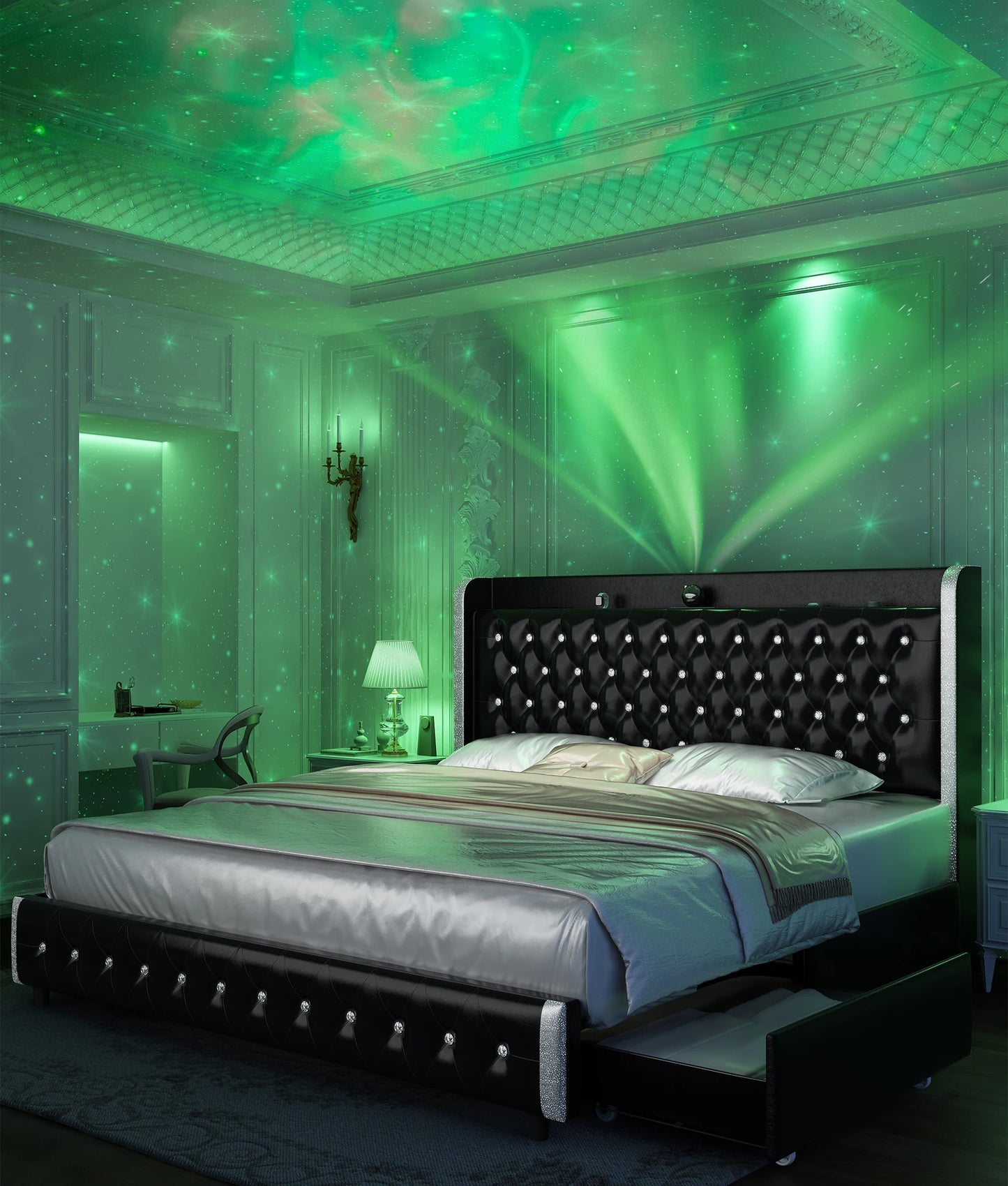 GEGOFORU Galaxy Projector LED Bed Frame With Bluetooth