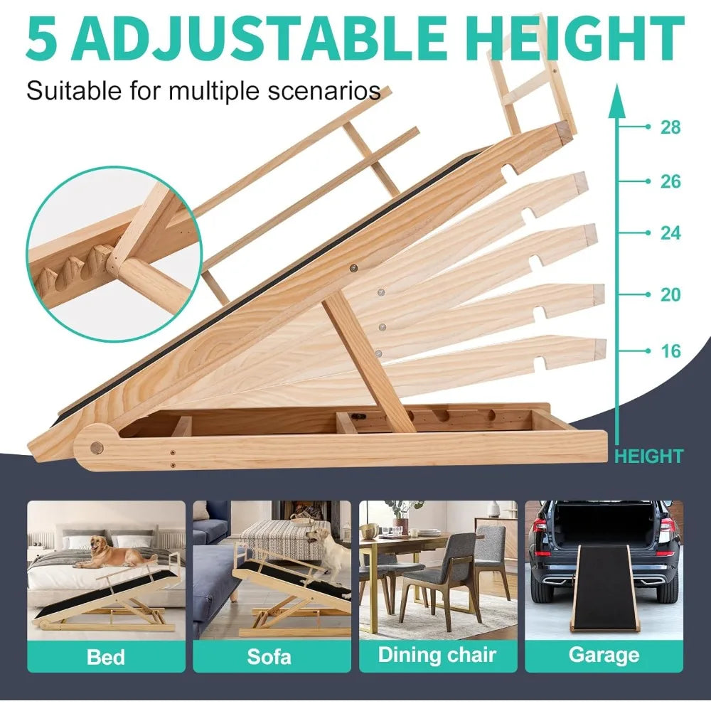 Dog Ramp 5 Level Adjustable Folding Pet Ramp for High Beds